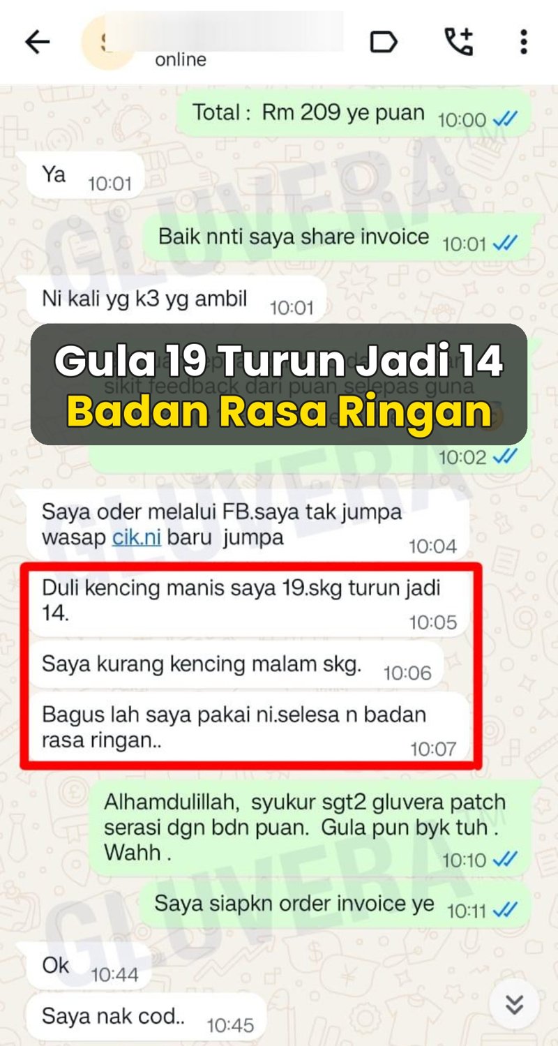 Testimoni: gula 19 turun jadi 14, badan rasa ringan