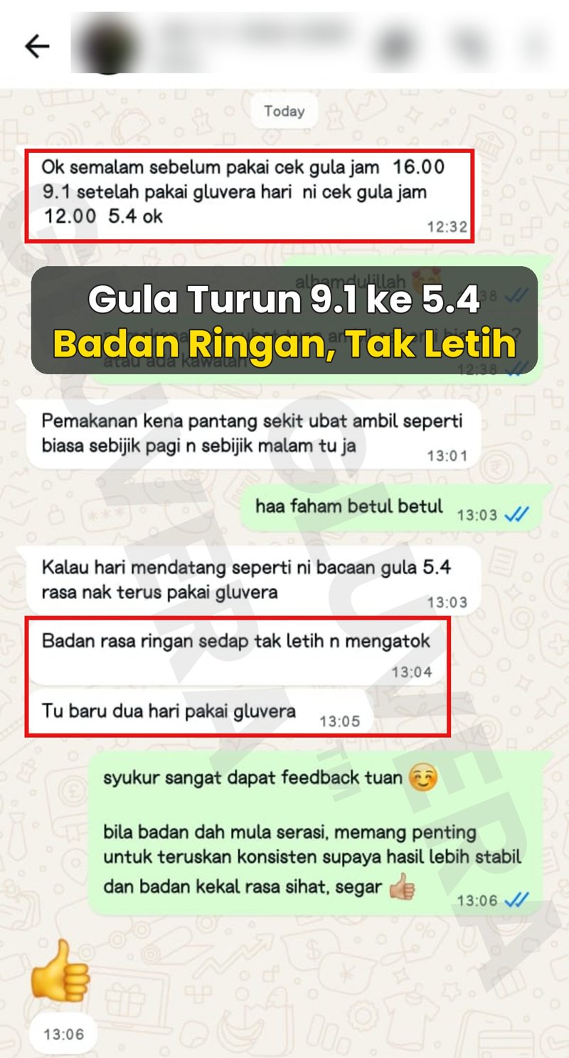Testimoni: gula 9.1 turun ke 5.4, badan ringan tak letih
